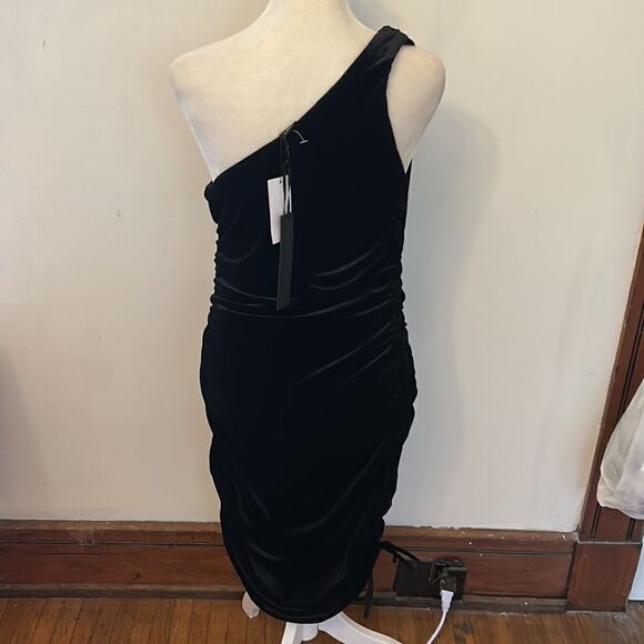 House of Harlow 1960 black velvet one shoulder ruched dress Size M New - Picture 7 of 10